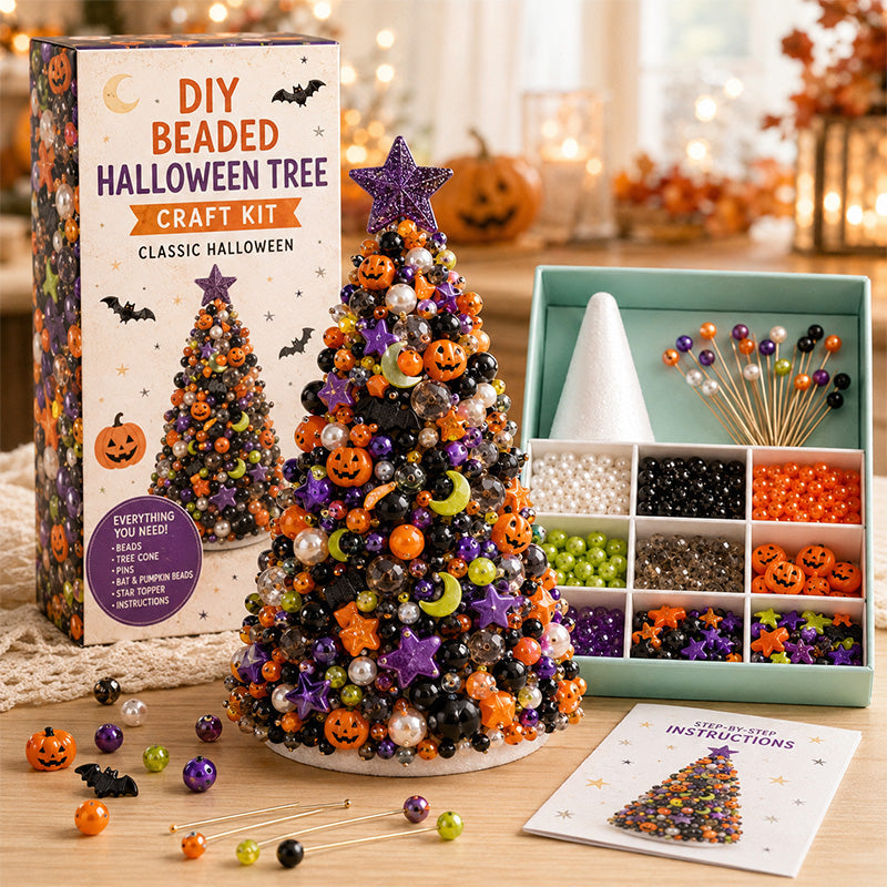 Classic Halloween DIY beaded tree craft kit with beads and finished tree