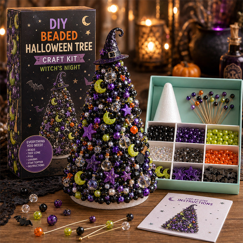 Witch's Night complete DIY beaded Halloween tree kit contents