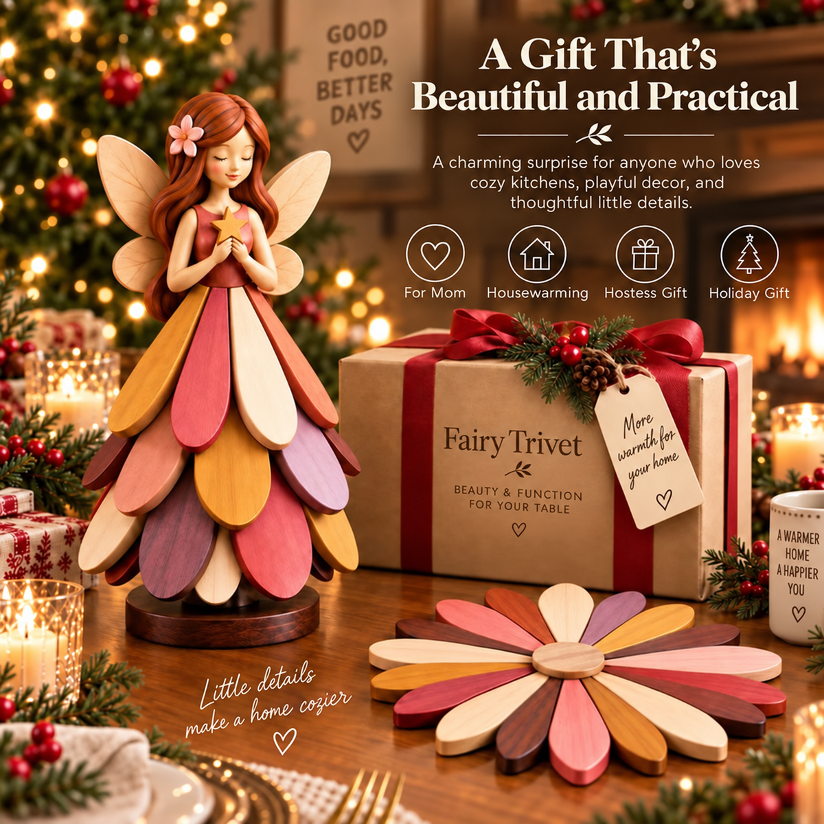 🧚 Fairy Bloom Trivet – Foldable Fairy Decor & Heat-Resistant Table Protector🎁
