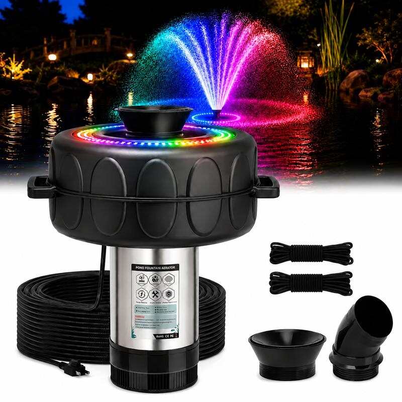 Pond Fountain Aerator 1HP 110V 750W 15000 GPH Floating Fountain Pump with 100 FT Power Cord 2 x 100 FT Rope Timer Fully Automatic Powerful Aerating Fountain for Larger Ponds, Lakes