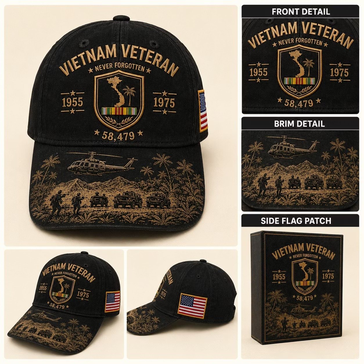 Vietnam Veteran Never Forgotten 1955โ1975 Commemorative Cap ๐บ๐ธ