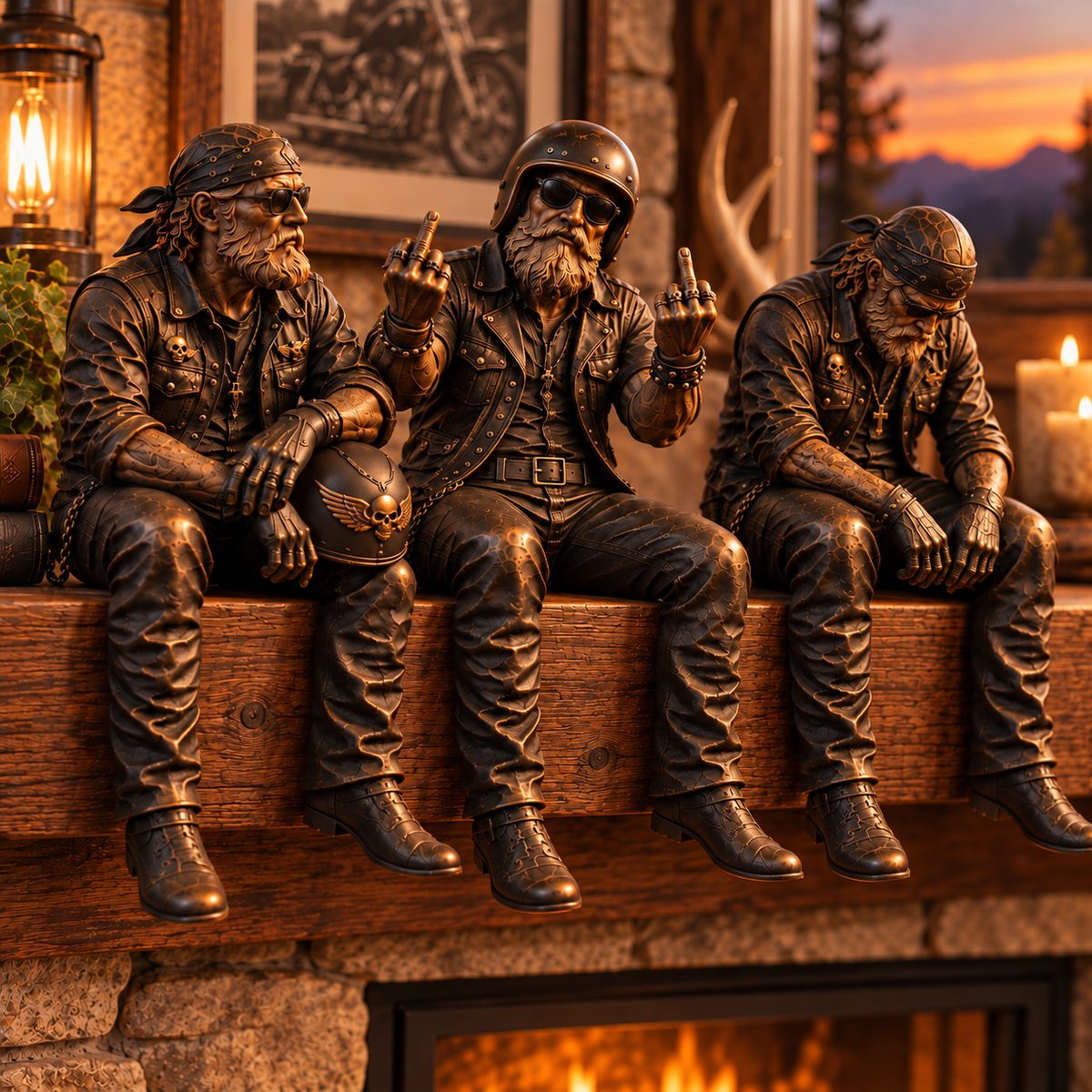 Old Biker Soul Shelf Sitter Collection – Rustic Motorcycle Rider Figurines for Men