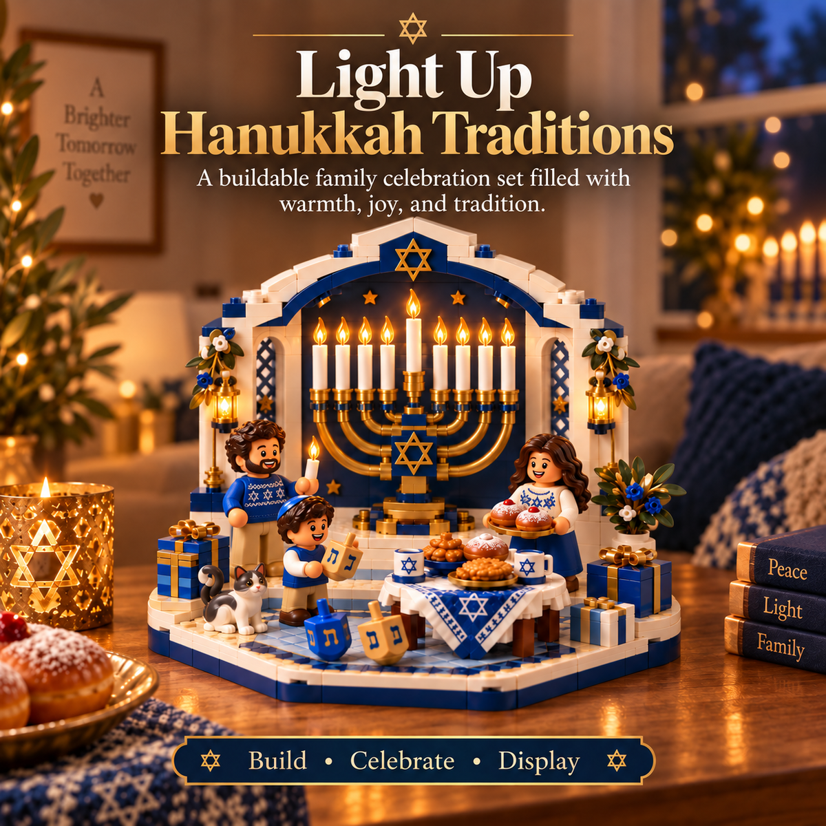 🕎✨ Last Day 50% OFF 🔥 Hanukkah Family Light Building Block Display Set