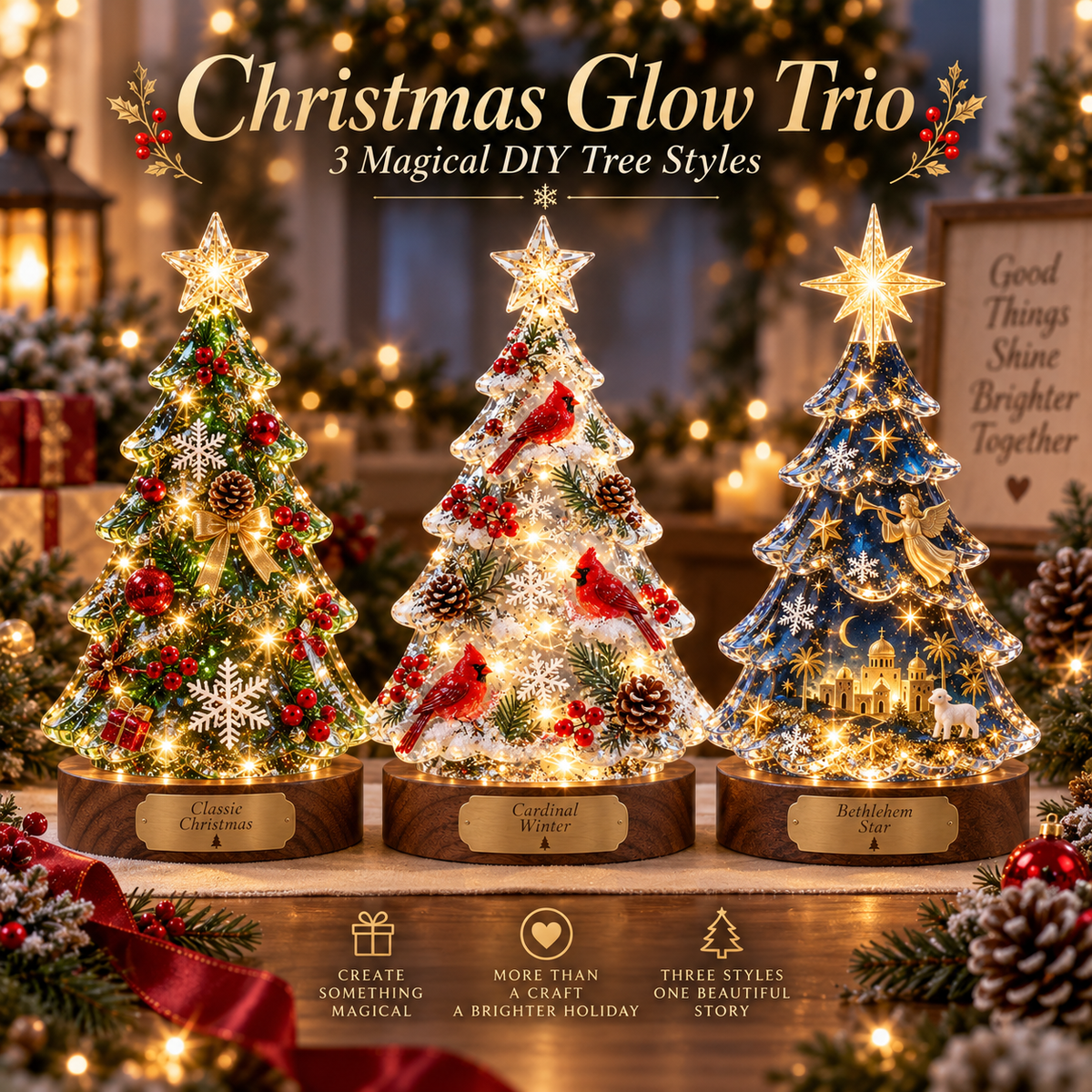 🎄Beginner-Friendly Resin Christmas Tree Night Light DIY Kit | Complete Kit with Mold, Resin, Fairy Lights & Festive Decorations ✨