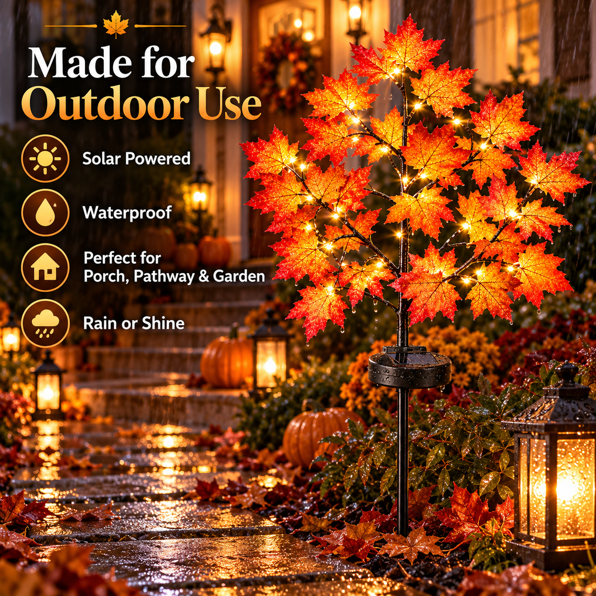 Solar Maple Leaf & Pumpkin Tree Lights – Fall Yard Decor 🍁🎃