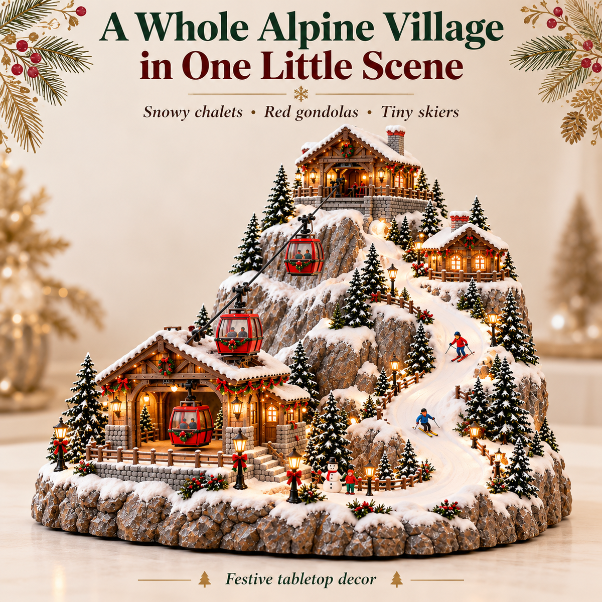 🏔️ Alpine Christmas Ski Village™ – Festive Mountain Holiday Display