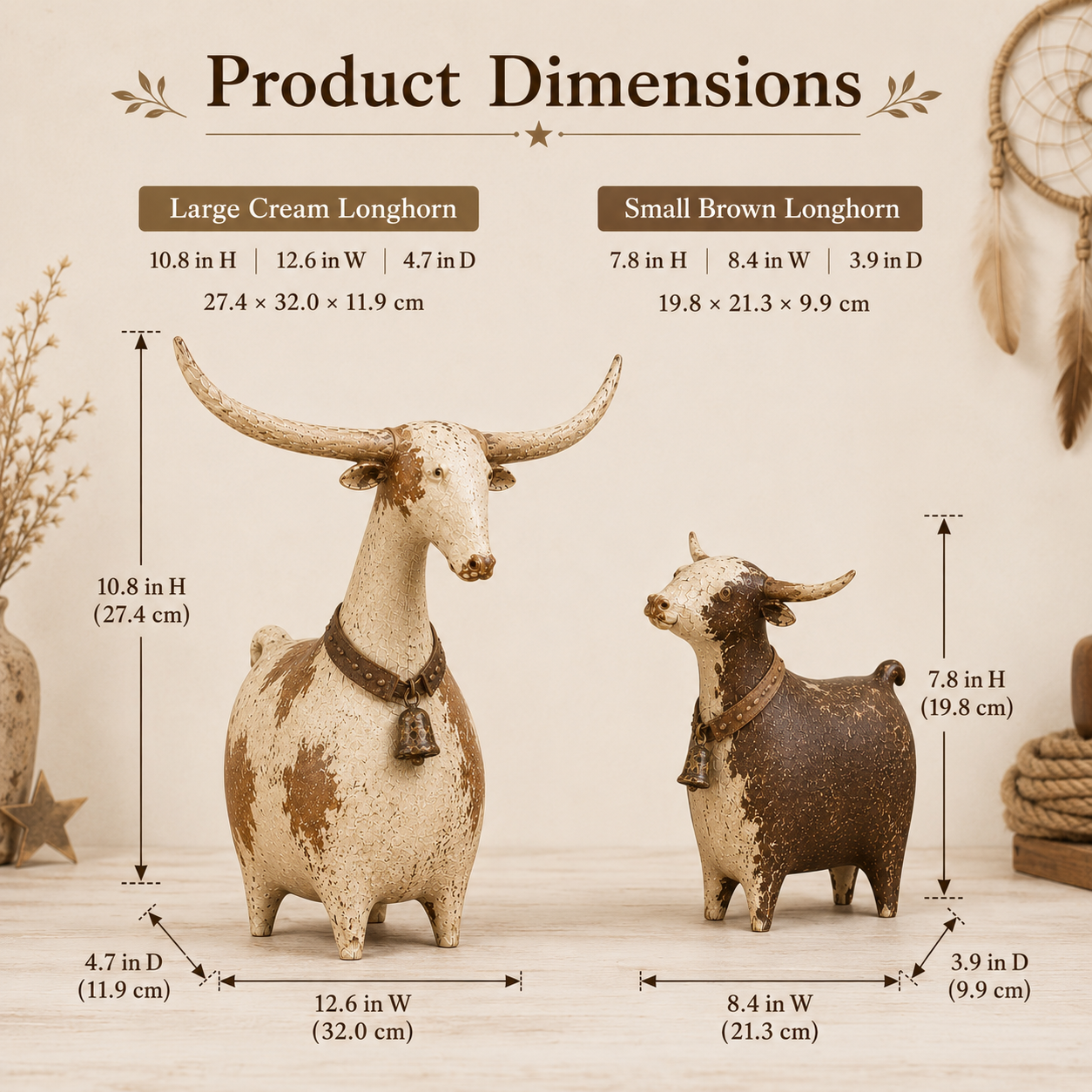 🐂🤎 Rustic Longhorn Cow & Calf Sculpture Set 🤠✨