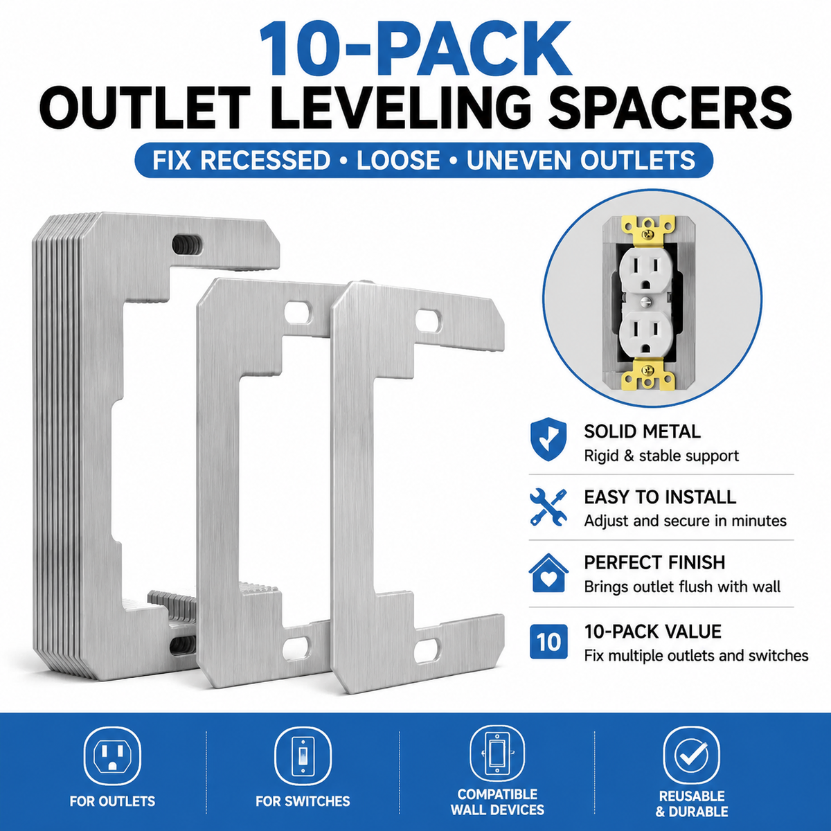 🔥Last Day 49% OFF-Wall Plate Spacers (Metal) – For Wall Outlet Repair and Securing Loose Outlets