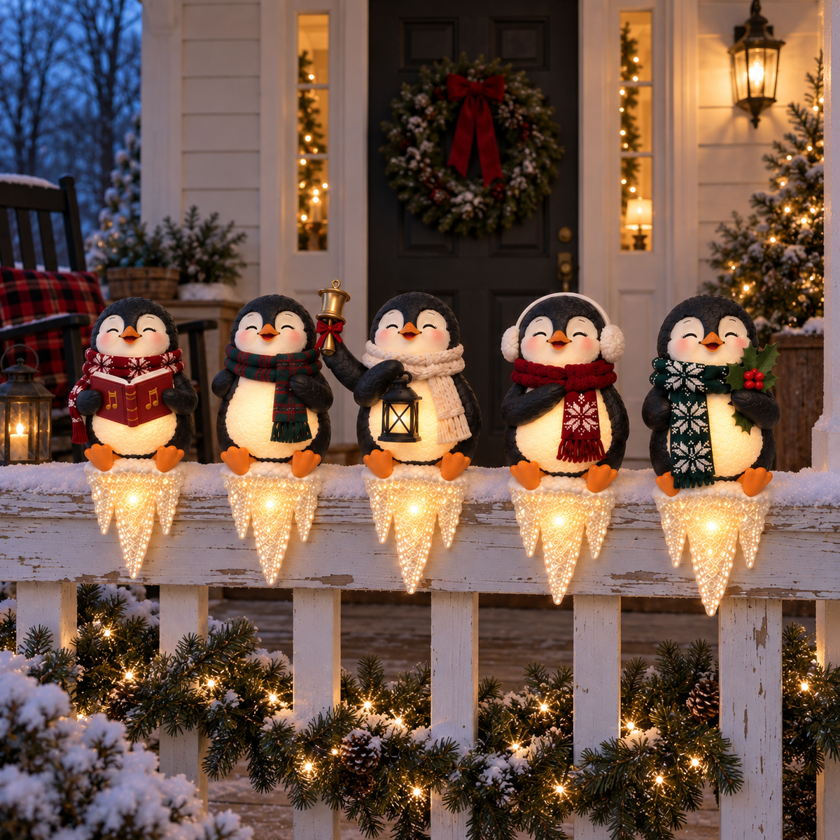 🐧✨ Penguin Frostfall™ Lighted Christmas Ledge Set