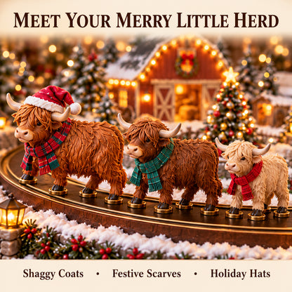 🐮🎄 Animated Highland Cow Christmas Farm – Light-Up Holiday Tabletop Décor