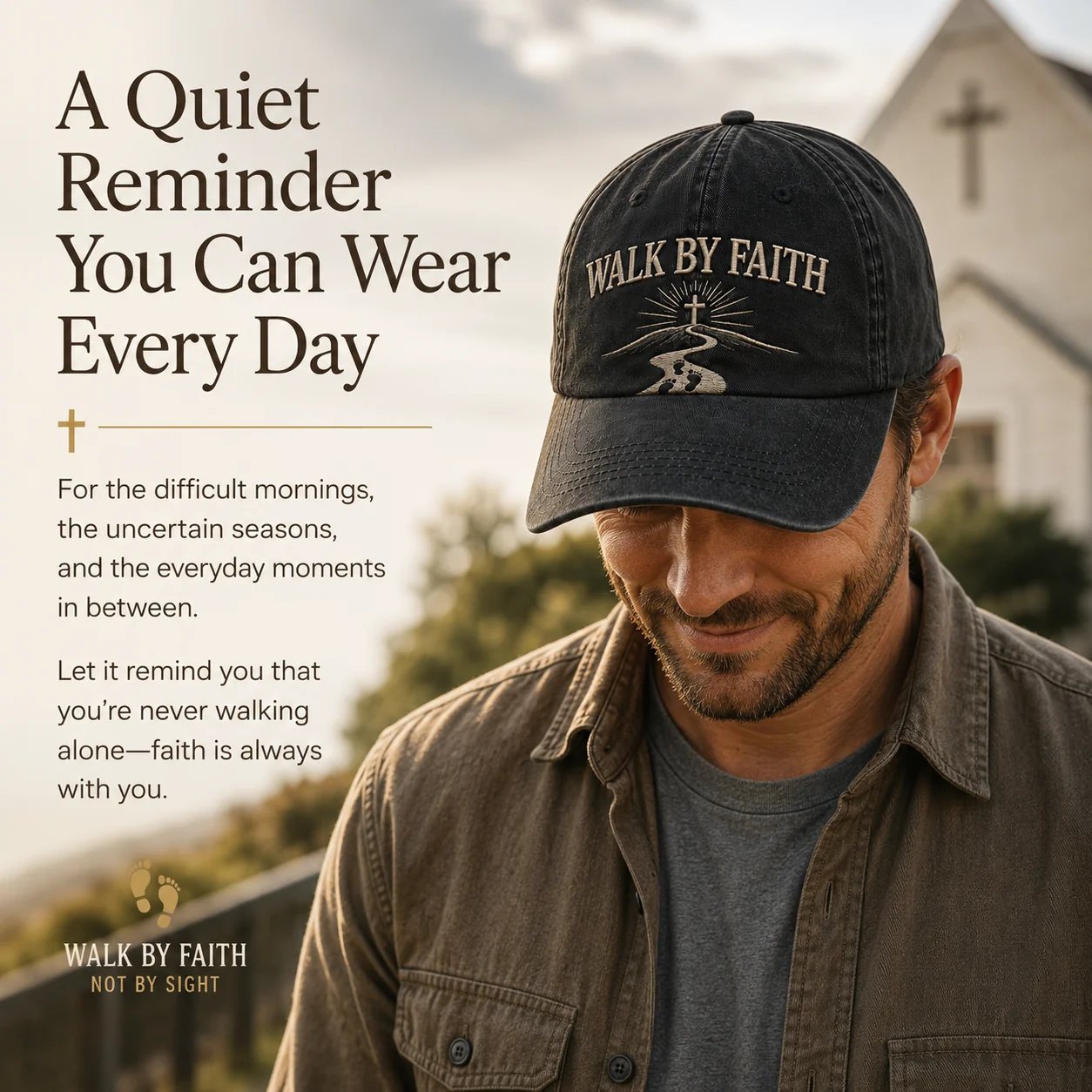 ✝️ WALK BY FAITH Vintage Embroidered Cap |  A Meaningful Vintage-Washed Cap for Church, Everyday Wear, Road Trips & Encouragement Gifts. ✨