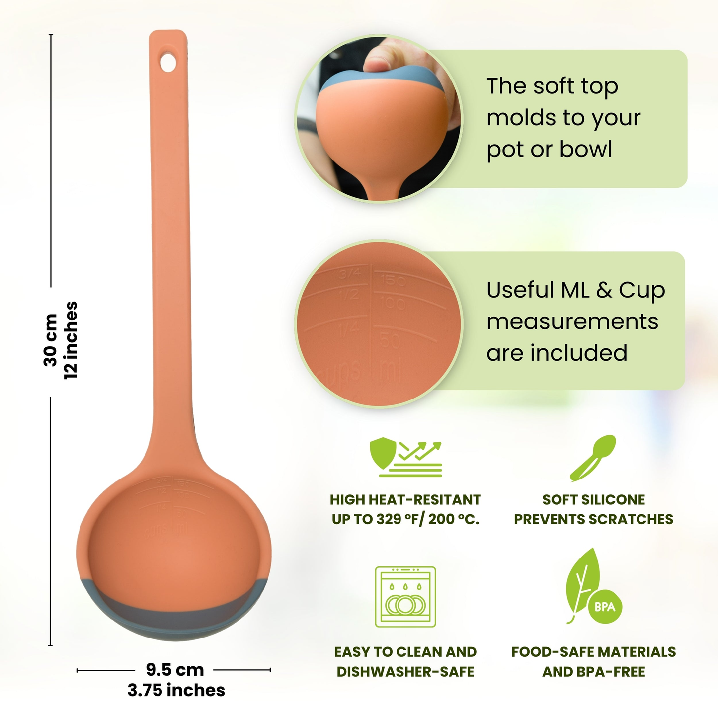 🥄 Soft-Edge Silicone Ladle – Scoop, Scrape & Measure Every Last Drop ✨