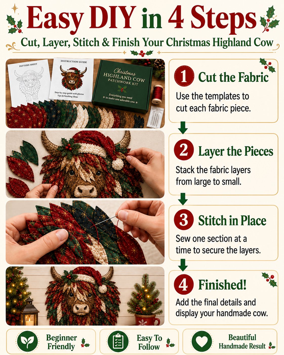 🔥Last Day 49% OFF - 🎄🎅Christmas Woodland Wildlife DIY Patchwork Kit – ✨Create a Festive Handmade Keepsake