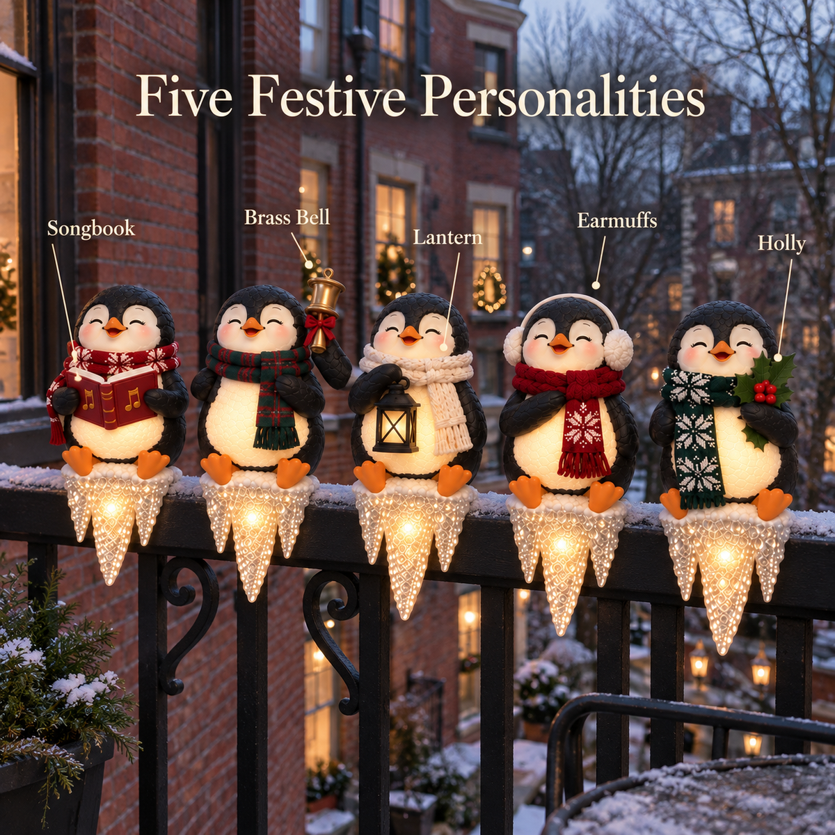 🐧✨ Penguin Frostfall™ Lighted Christmas Ledge Set