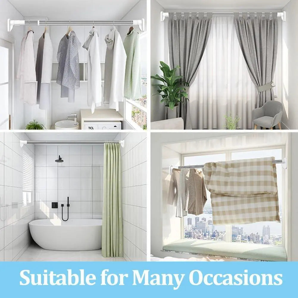 Punch-Free Adjustable Telescopic Tension Rod for Closet & Laundry Organization