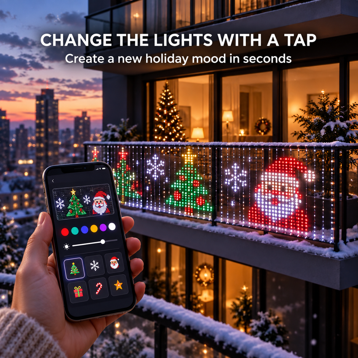 🔥LAST DAY 49% OFF -🎄 Smart RGB Pixel LED Curtain Lights | App-Controlled Dynamic Holiday Light Show for Outdoor Home Decoration