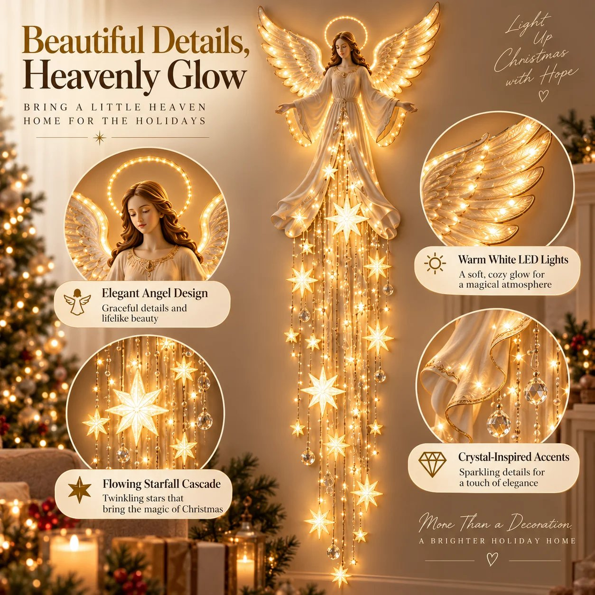 Angel Grace Christmas wall light details