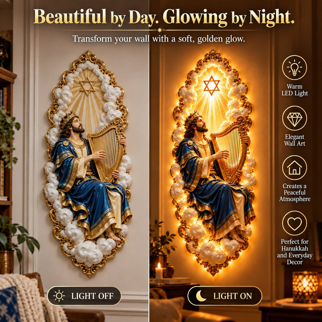 Illuminated Jewish heritage wall artwork