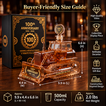🚜 Century of Strength™ Bulldozer Crystal Whiskey Decanter – 500ml Collector Edition