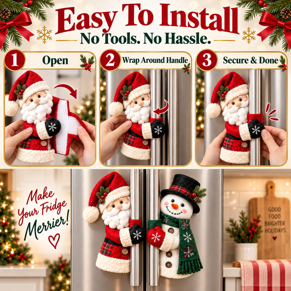 🎅⛄ Christmas Kitchen Handle Huggers™ – Santa & Snowman Holiday Decor 🎄