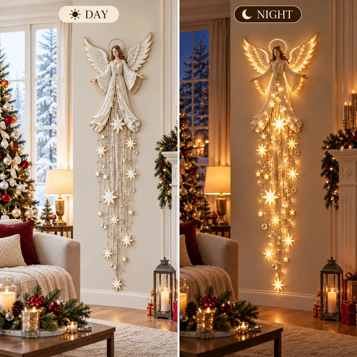 Angel Grace Christmas Wall Light day and night