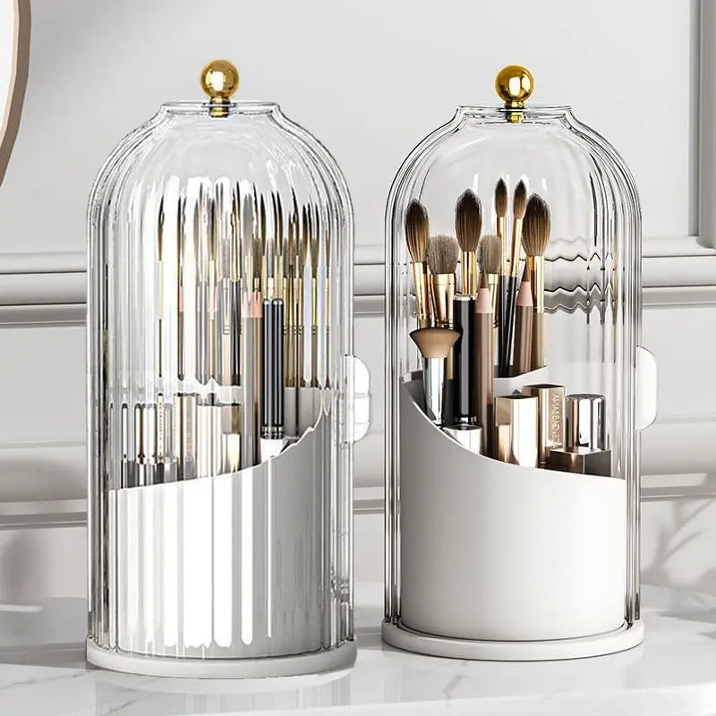 360° Rotating Toothbrush & Vanity Organizer with Clear Sliding Cover