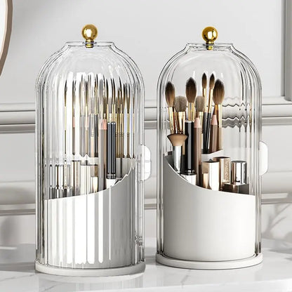 360° Rotating Toothbrush & Vanity Organizer with Clear Sliding Cover
