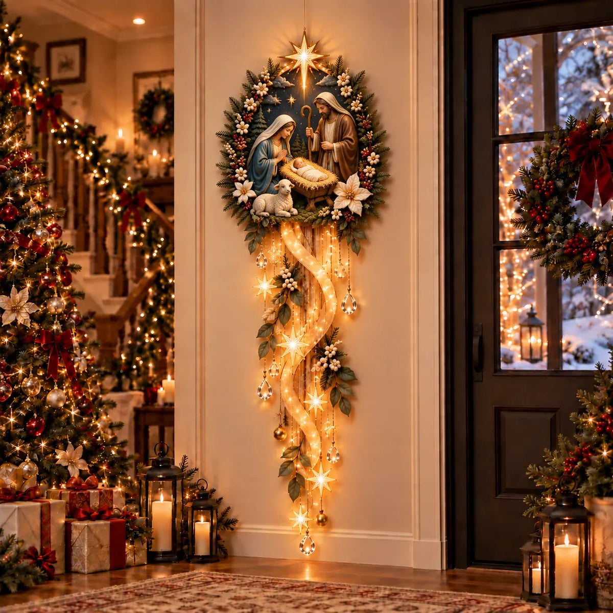 ⏳Buy 2 Get 20% OFF – ✝️ Nativity Starfall Wall Light | Warm Golden Bethlehem Glow for Christmas Walls & Faith-Filled Homes ⭐
