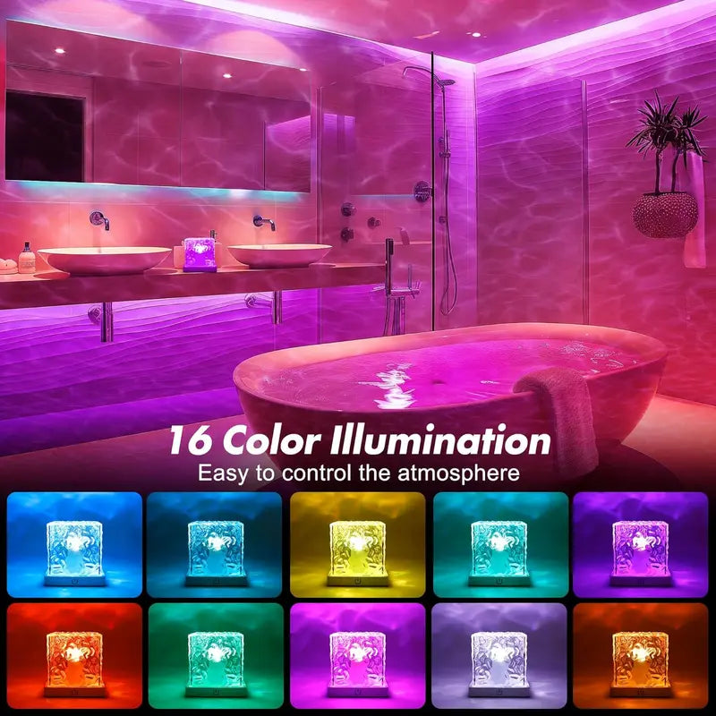 OceanGlow™ Rechargeable Shower Light – 16-Color Water Ripple Projector