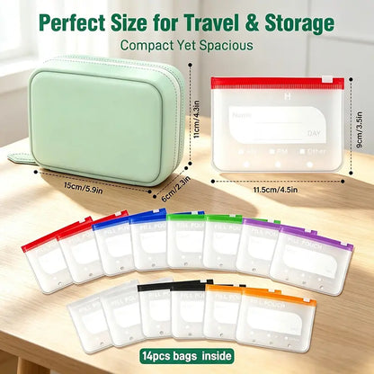 Waterproof Pill Pouch Set, 14pcs Bags Inside, A8 Waterproof Pill Organizer Set, 7 to 14 Days of Meds 💊