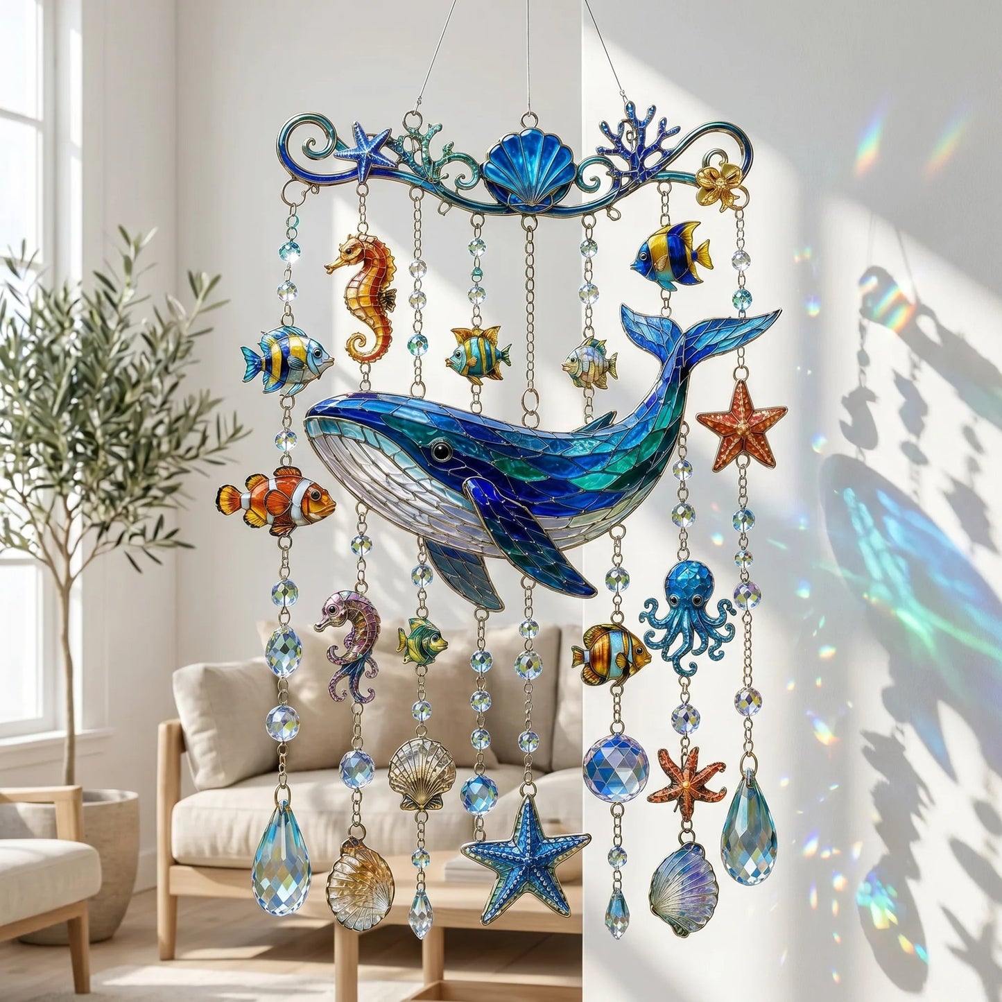 🔥LAST DAY 50% OFF 🐋🐢🐬Ocean-Themed Acrylic Wind Chime – 🌊Bring the Ocean Glow to Your Garden (2D)