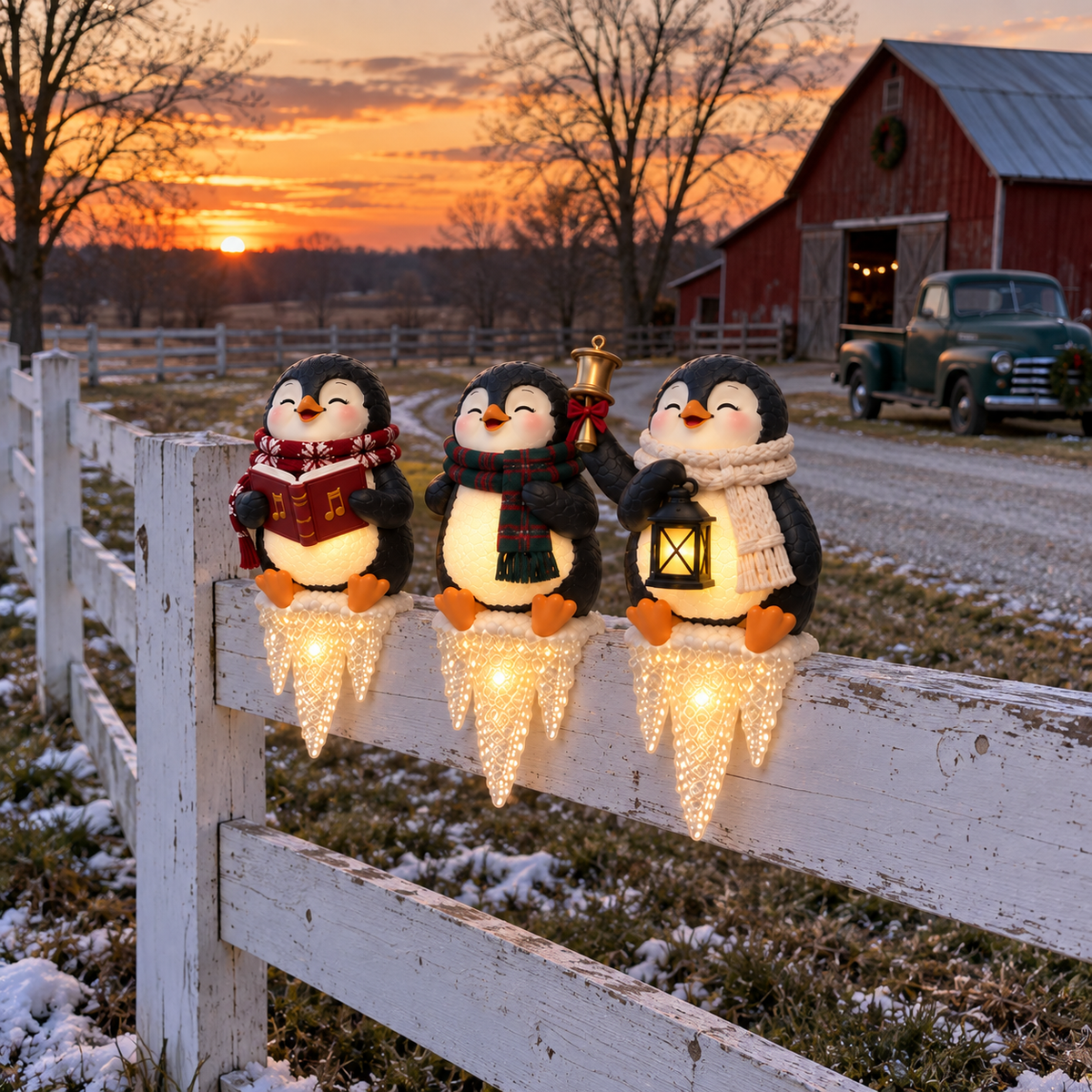 🐧✨ Penguin Frostfall™ Lighted Christmas Ledge Set