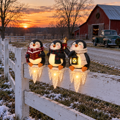 🐧✨ Penguin Frostfall™ Lighted Christmas Ledge Set