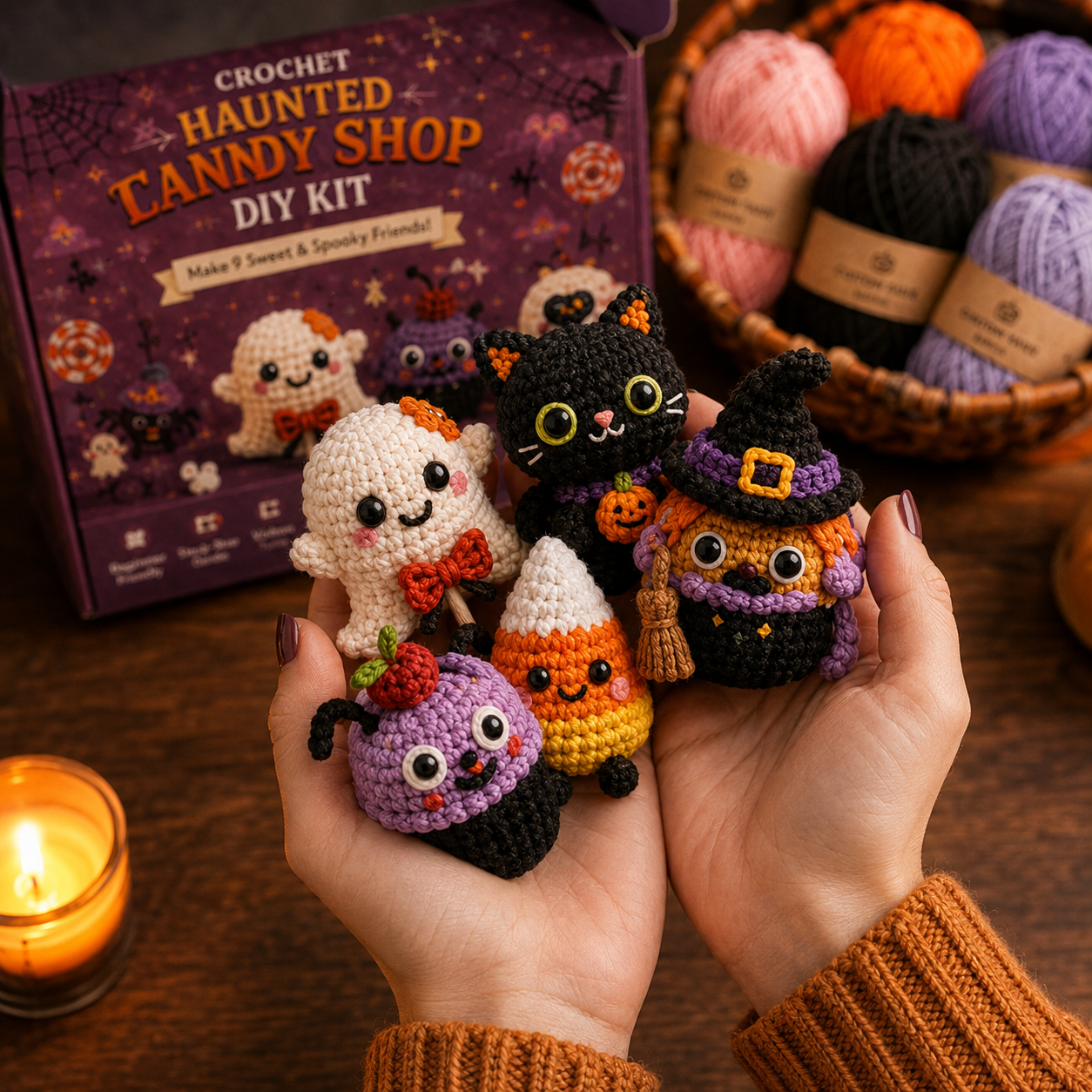 🎃 Creepy Cute Crochet Adventures — 9-Piece Halloween & Fantasy DIY Crochet Kit