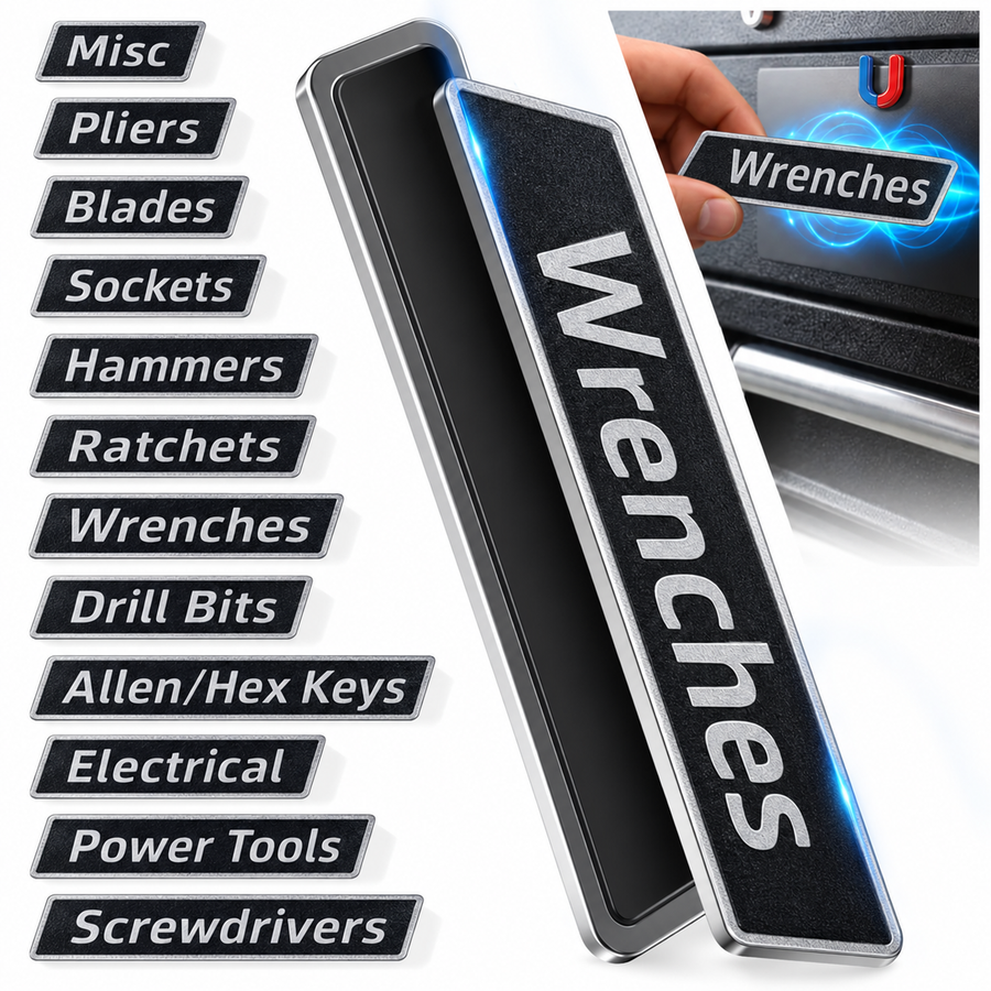 Black magnetic toolbox labels