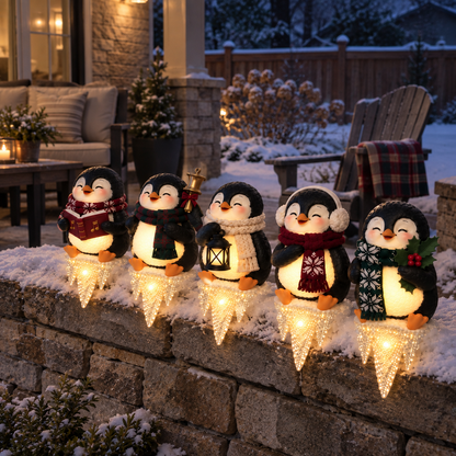🐧✨ Penguin Frostfall™ Lighted Christmas Ledge Set