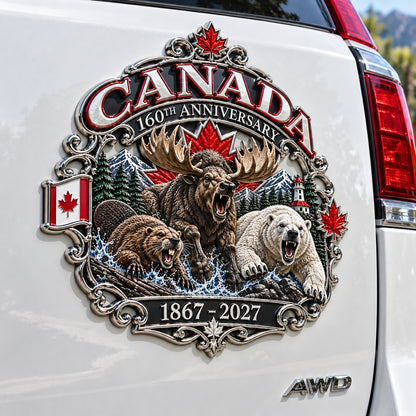 Canada 160th Anniversary 3D Car Emblem – Moose, Beaver & Polar Bear Maple Leaf Badge, 1867–2027