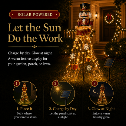 🎖️✨ Nutcracker Magic Drum Cascade Solar Christmas Garden Light
