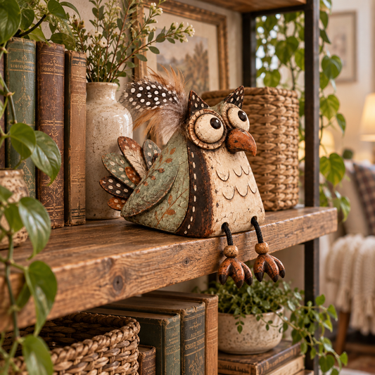 🦉 Hearthside Hoot™ Rustic Owl Shelf Sitter with Dangling Legs 🍂