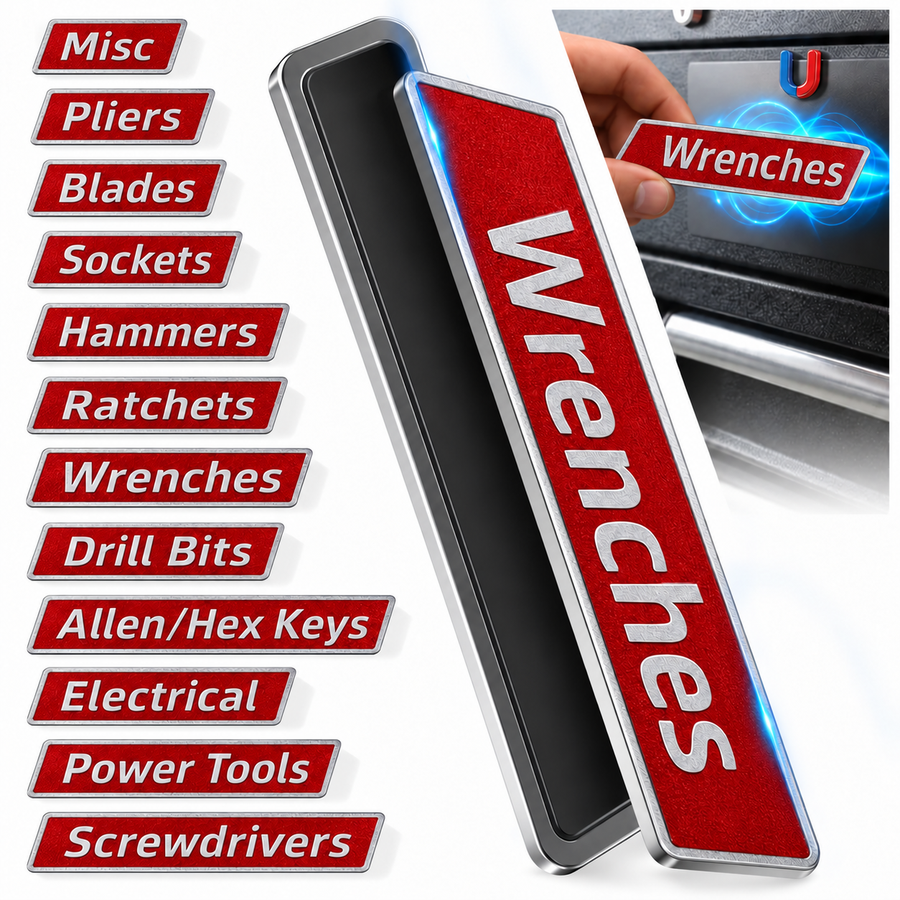 Red magnetic toolbox labels