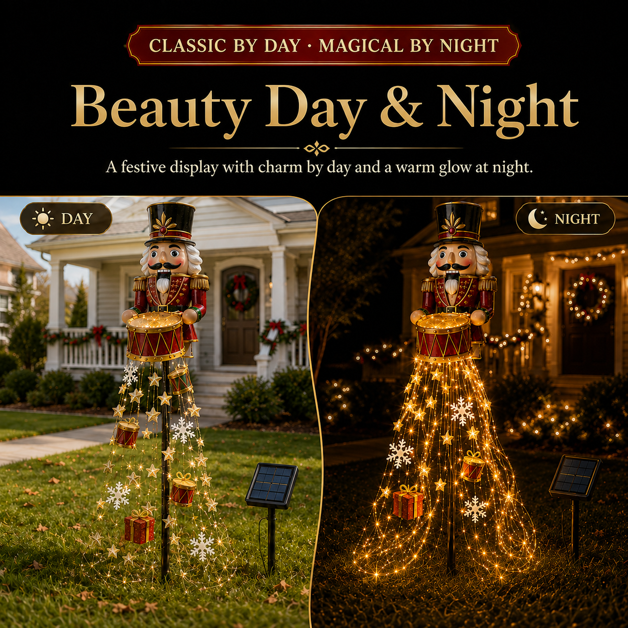 Nutcracker Christmas garden decoration day and night
