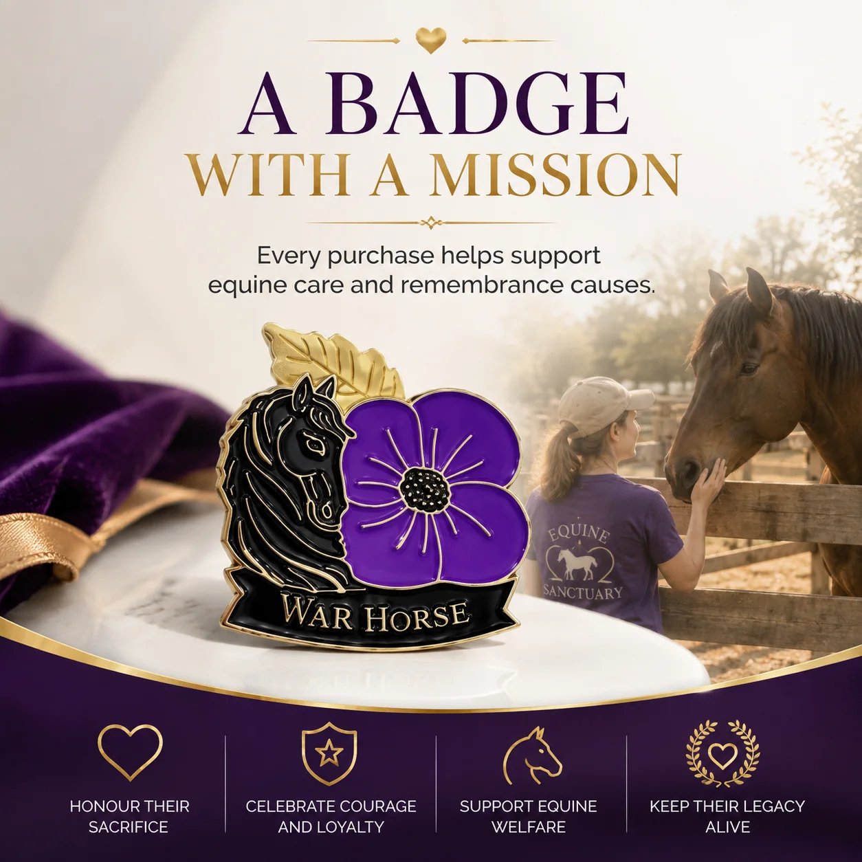 War Horse Purple Poppy 111th Anniversary Remembrance Brooch