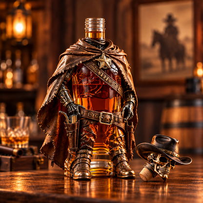 🤠💀 Outlaw Spirit Skeleton Cowboy Whiskey Decanter Gift Set 🥃