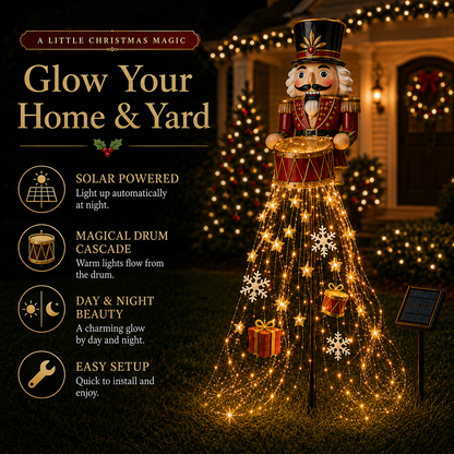 🎖️✨ Nutcracker Magic Drum Cascade Solar Christmas Garden Light