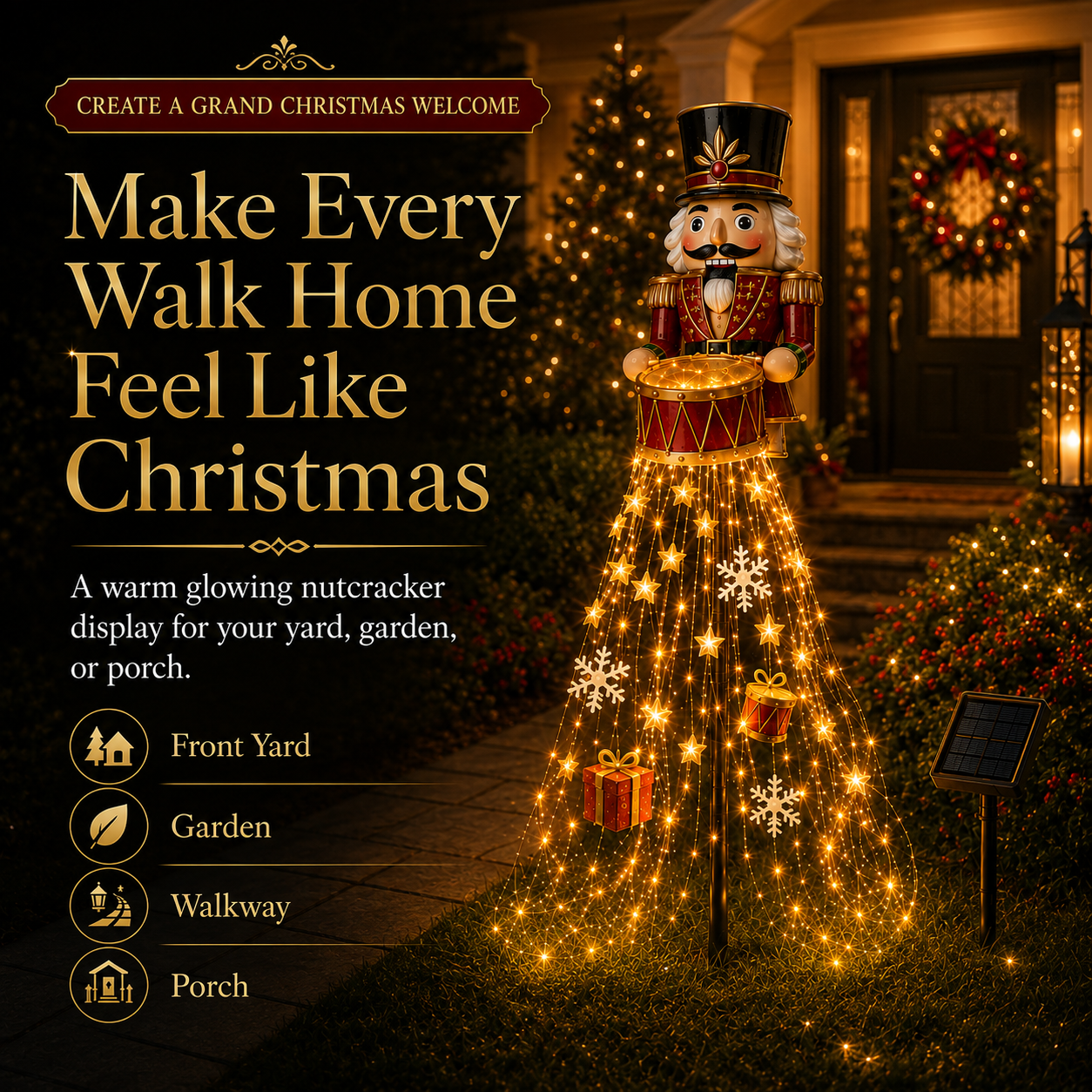🎖️✨ Nutcracker Magic Drum Cascade Solar Christmas Garden Light