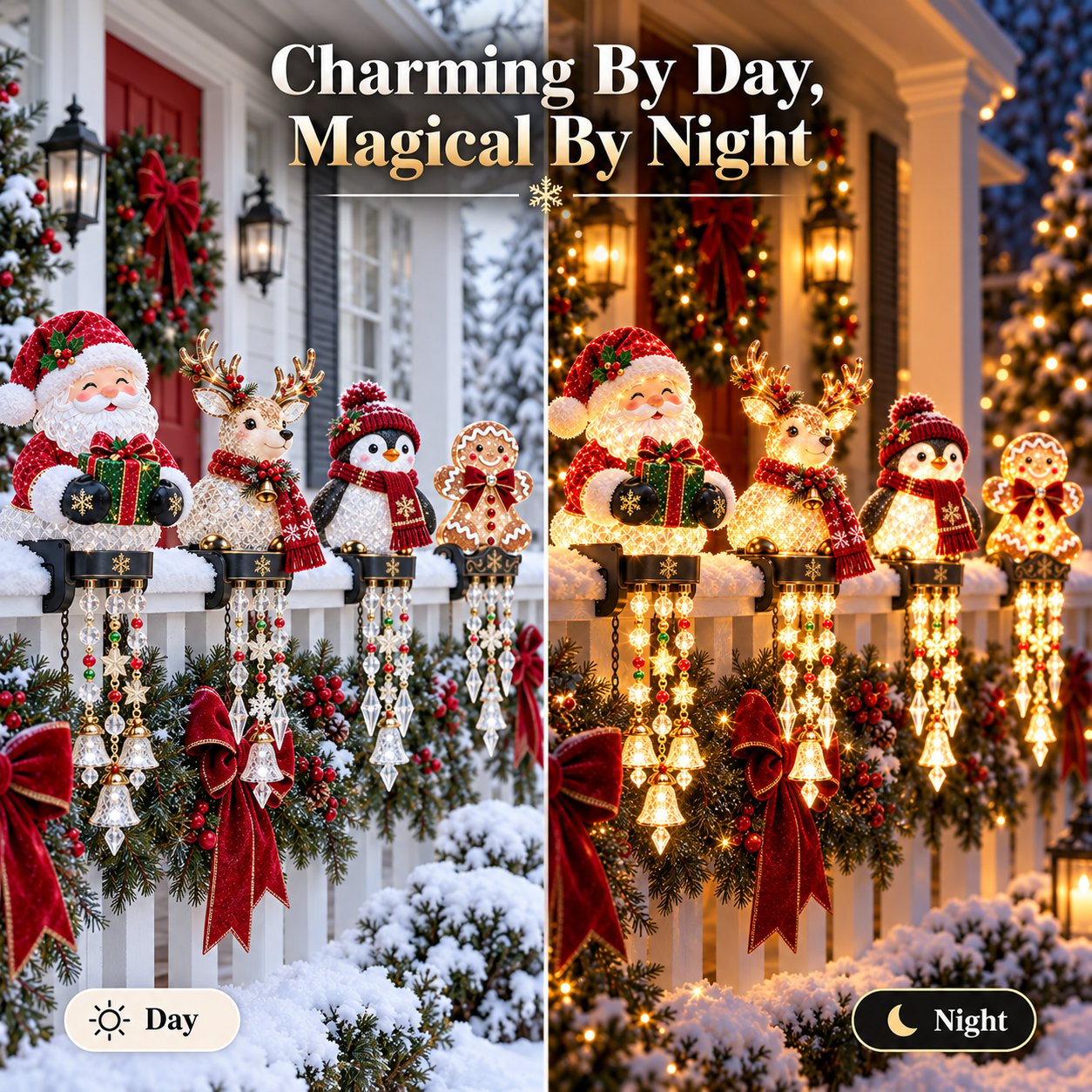 🎄 Christmas Porch Railing Lights – 4 Festive Character Designs