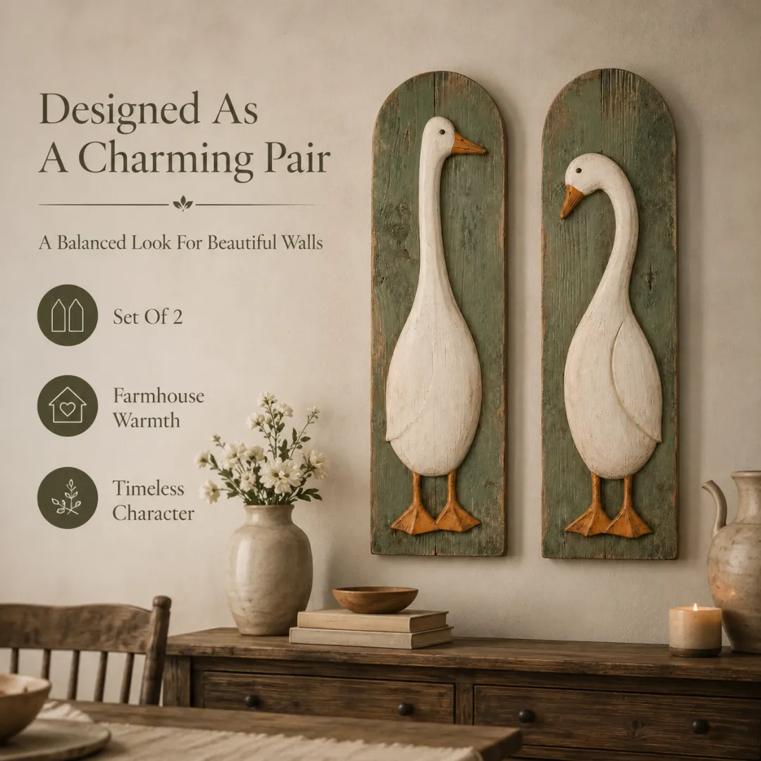 Matching pair of rustic farmhouse goose wall panels