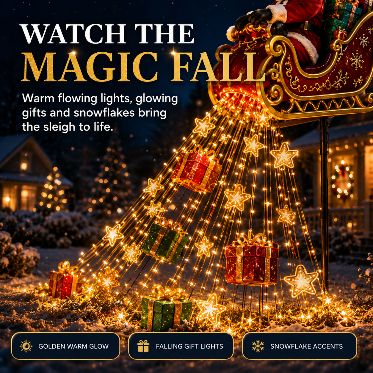 🎅✨ 2026 New Santa’s Flying Sleigh Gift Cascade – Solar Christmas Garden Light