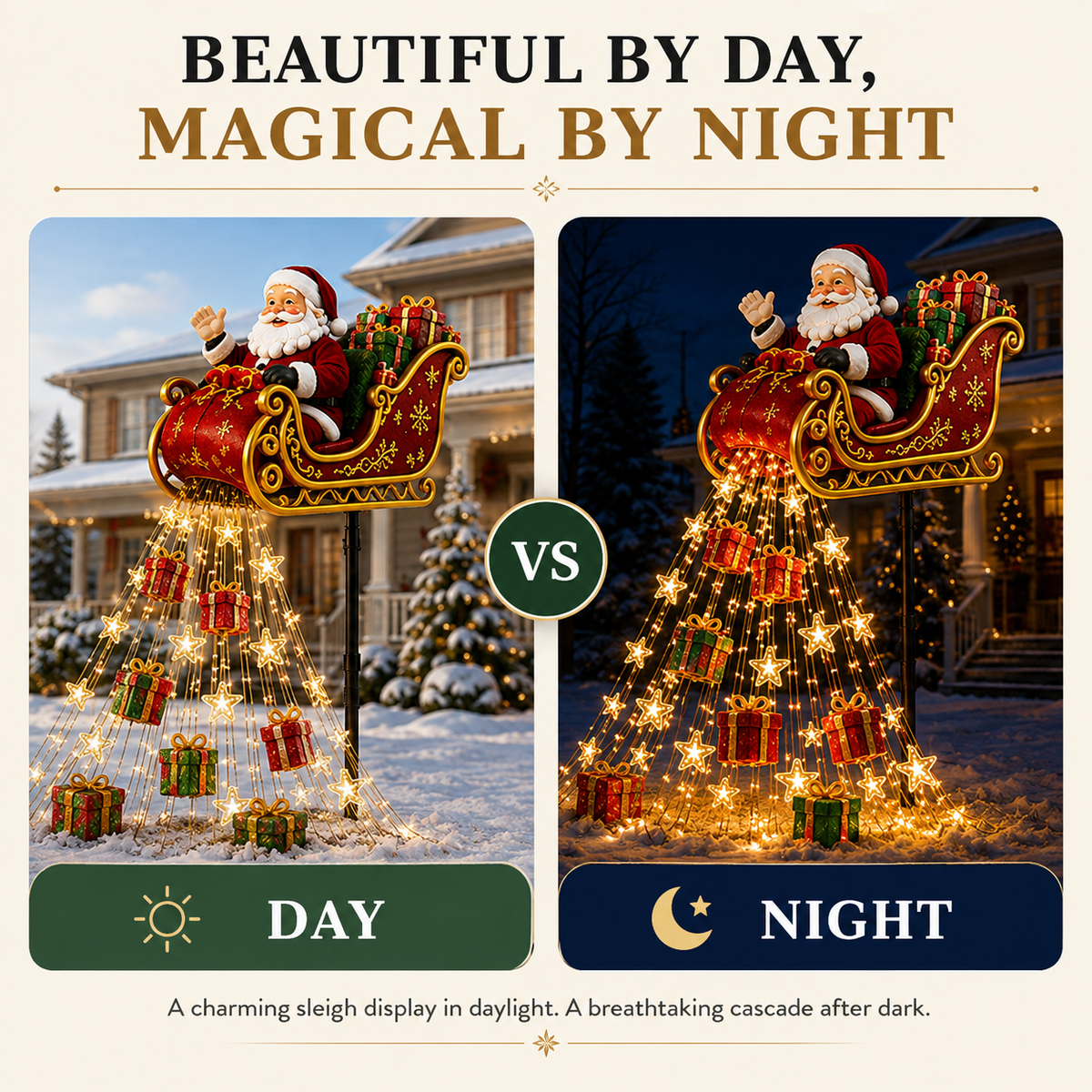 Santa Christmas Garden Light Day and Night