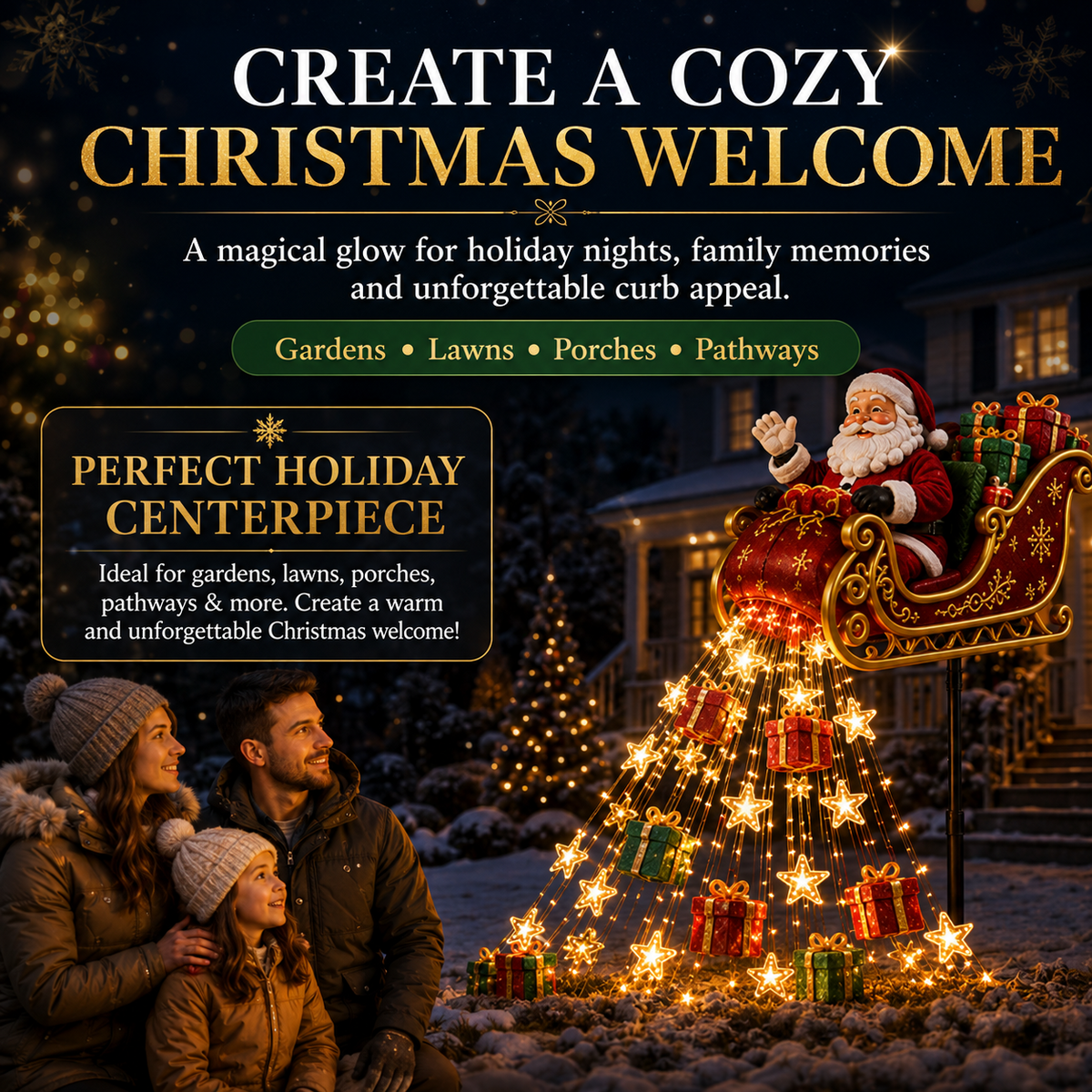 Family enjoying Santa Christmas Garden Decoration